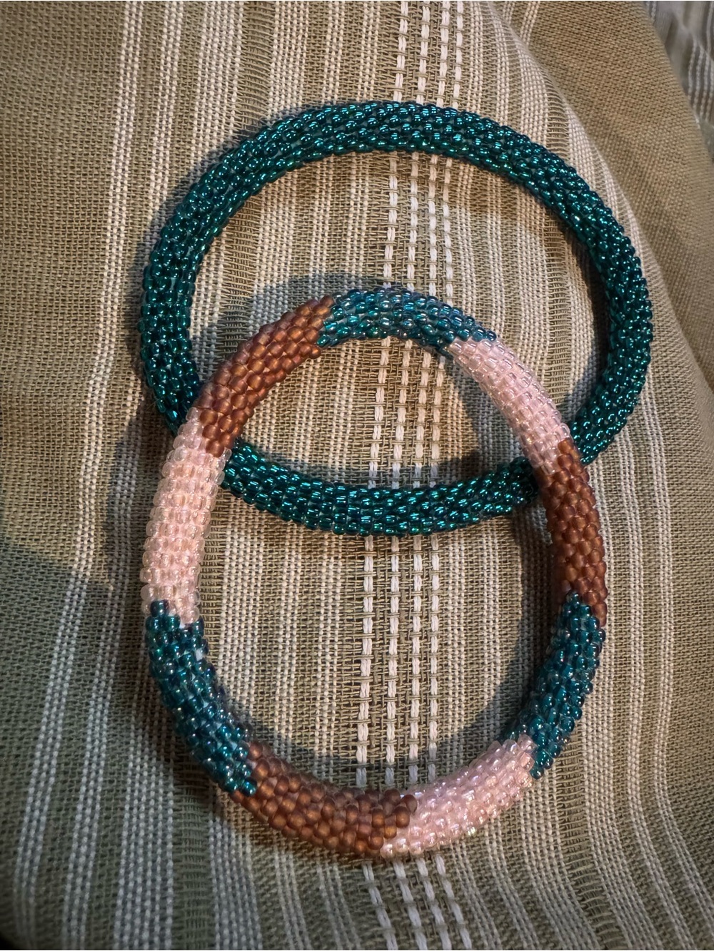 Nogu Handcrafted Teal, Pink & Brown glass Bead Set